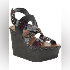 Joe's Jeans - Trixie Platform Wedge Sandal. Velcro ankle strap. Size 7